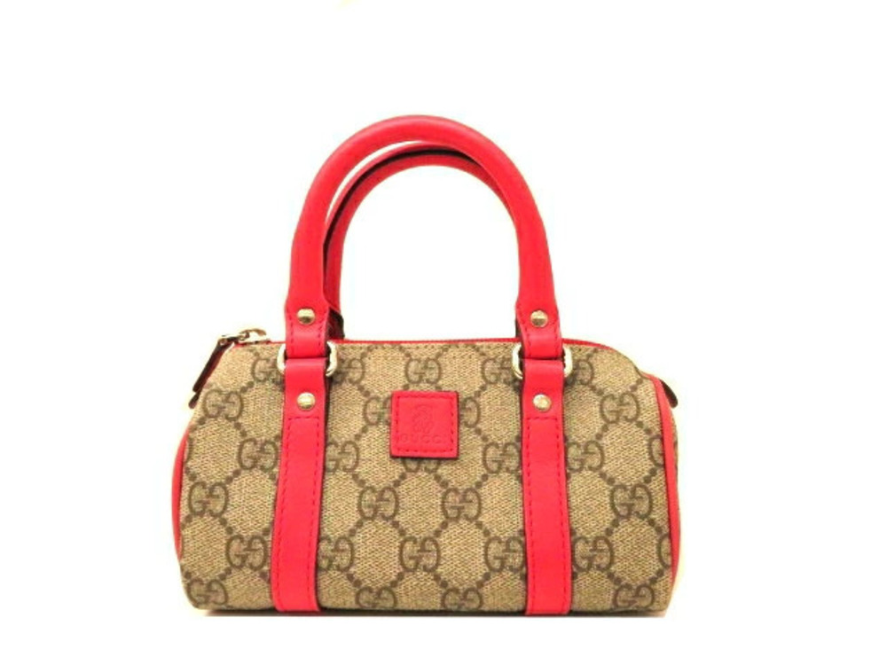 Gucci Boston Handbag Canvas Beige Cream x Pink